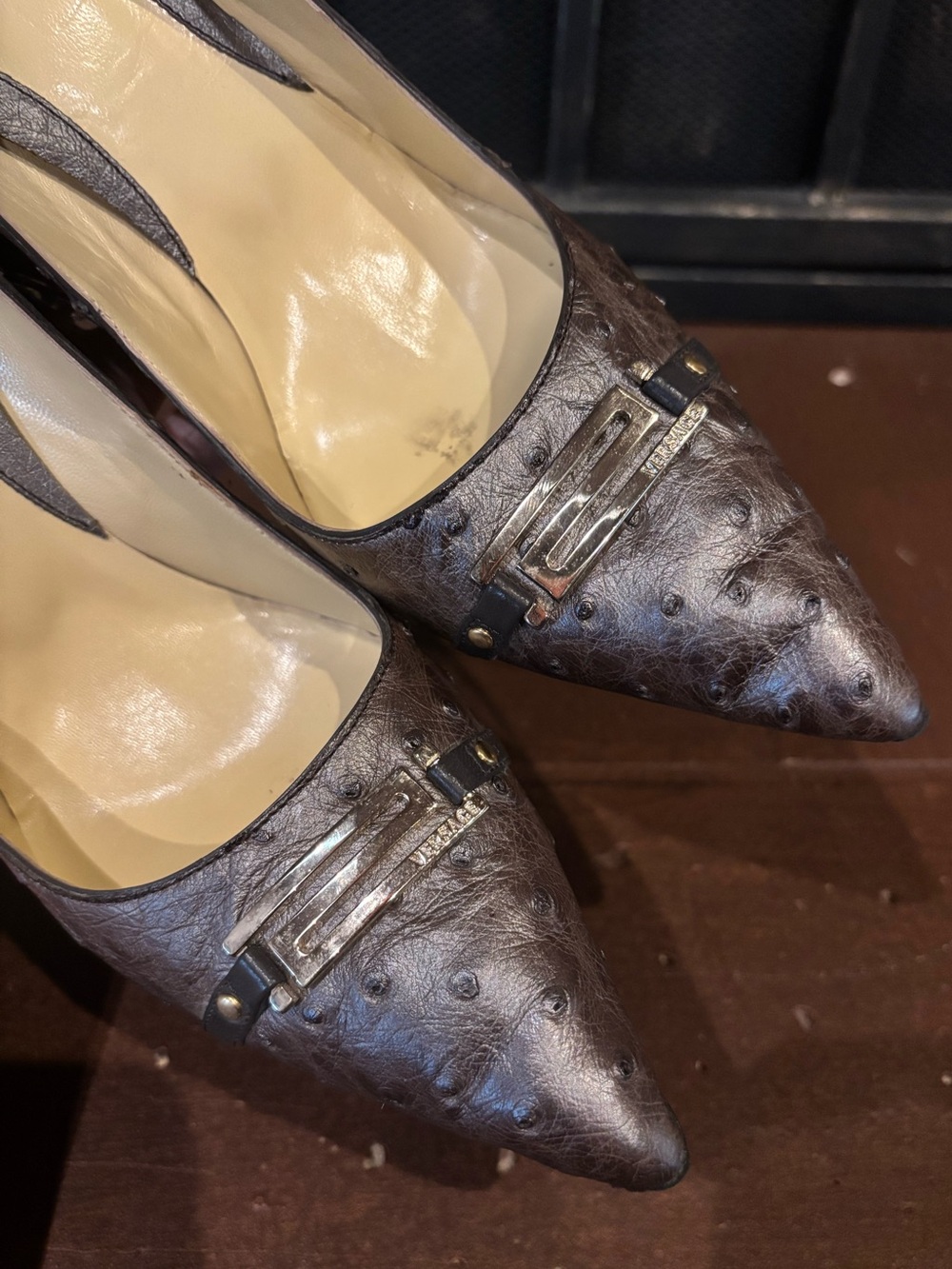 Versace Ostrich Pointed Toe Pumps - Picture 6 of 9